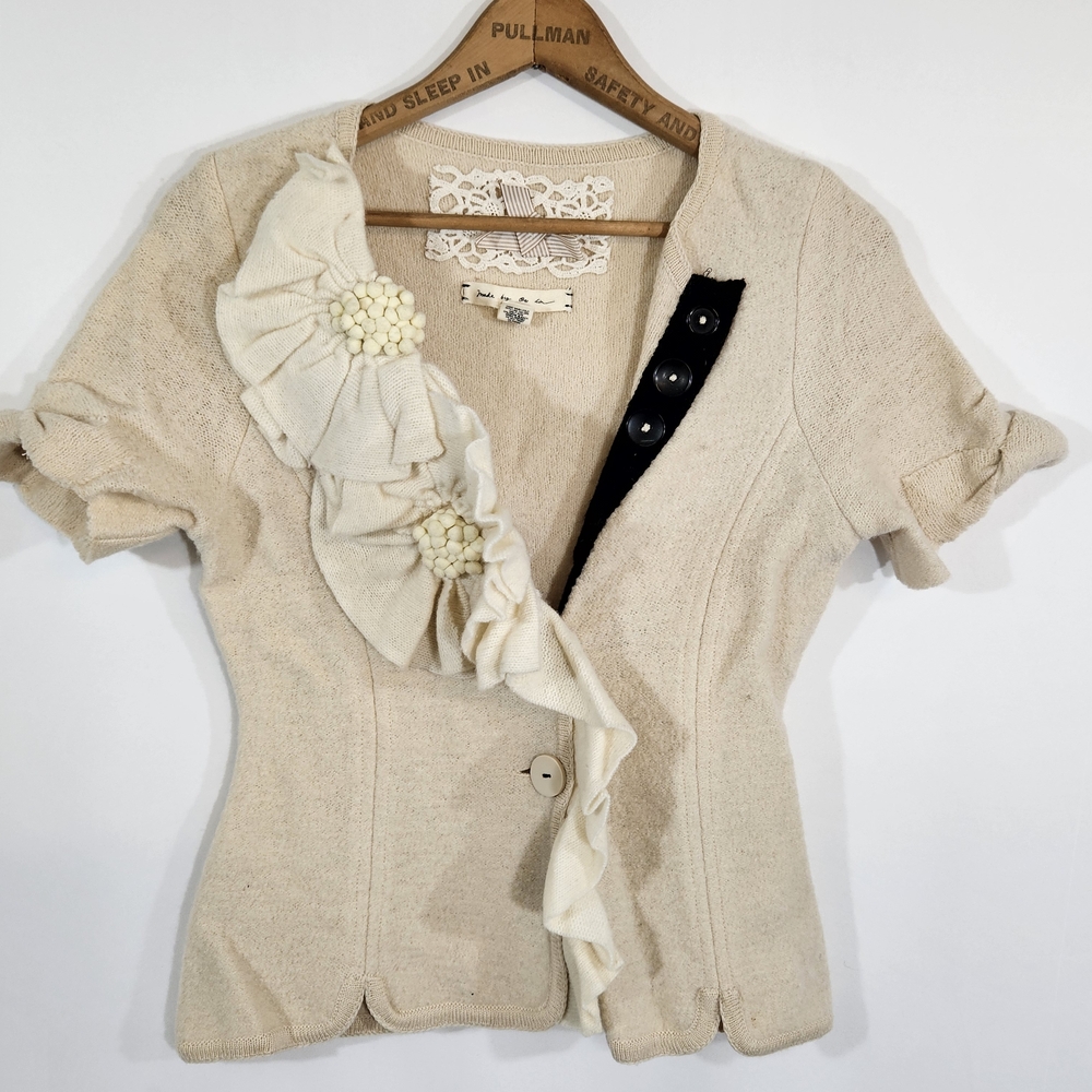 Elegant Cream Cardigan with Ruffle Detail